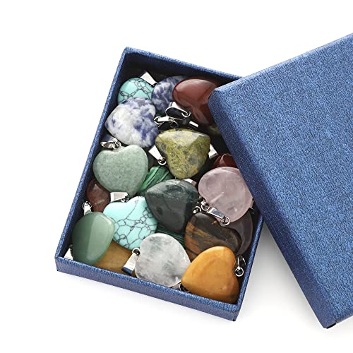 Lezam 24 Pieces Healing Crystal Heart Moon Cross Shaped Pendants Necklace Charms for DIY Jewelry Making Natural Quartz Stones Chakra Love Beads Bulk - color: 24Pcs-A