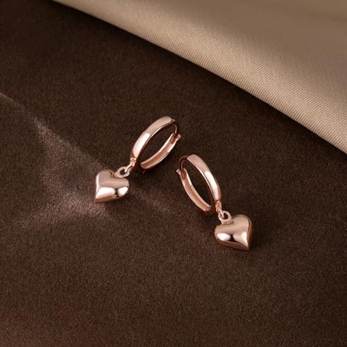 SLUYNZ Solid 925 Sterling Silver 8MM Fat Heart Hoop Earrings for Women Teens Sweet Love Hoop Earrings Huggie - color: C-Rose Gold Plated