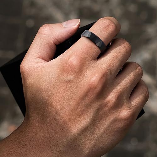 2/4/6/8mm Black/silver/gold Tungsten Rings for Men Womens Couple Fashion Jewelry Promise Engagement Wedding Band Hammered Inner ring inlaid with olive wood Carbide Polished Edge Comfort Fit - color: 6MM olive wood black