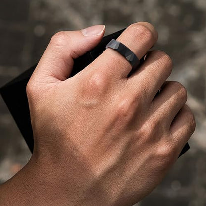 2/4/6/8mm Black/silver/gold Tungsten Rings for Men Womens Couple Fashion Jewelry Promise Engagement Wedding Band Hammered Inner ring inlaid with olive wood Carbide Polished Edge Comfort Fit - color: 6MM olive wood black