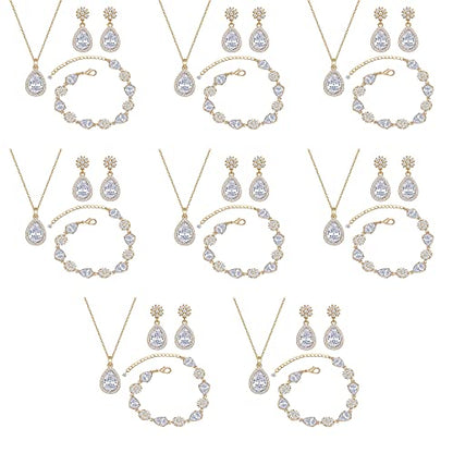 Bridesmaid Jewelry Set for Women,Pendant 18K Gold & Silver & Rose Gold Pendant Necklace Earrings Bracelet Set,Dainty Gift for Wedding/Proposal/Party/Anniversary - color: GOLD - 8 SETS
