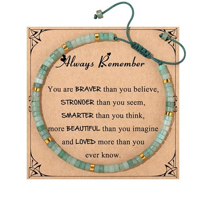 JoycuFF Gifts for Women Inspirational Gifts for Teen Healing Natural Stone Bracelets for Women Friends Sister - style: Always remember-Green Aventurine