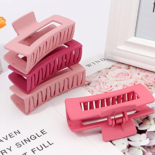 Canitor Pink Hair Clips Set for Women - 4PCS Matte Rectangular Claw Barrettes, Non-Slip Large Clips for Thick Hair, French Design - color: pink series