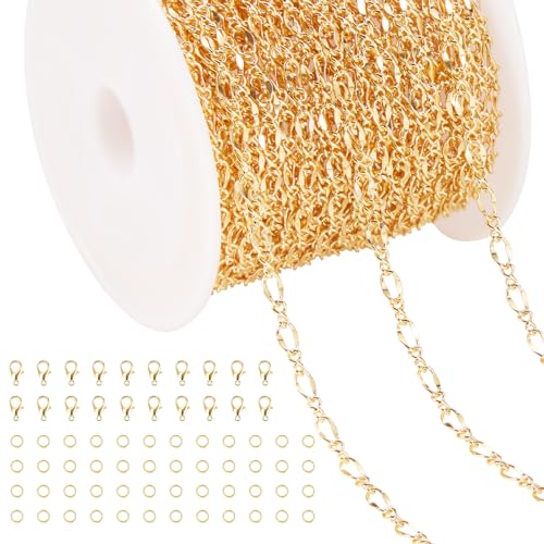 Jabogrii 32.8 Feet Lip Jewelry Making Chains Bulk 18K Gold Brass Chain | Permanent Chain for Jewelry Making DIY Craft Chain Roll Jewelry Findings - color: Lip Gold