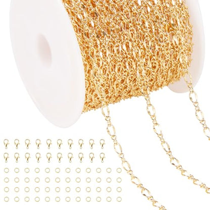 Jabogrii 32.8 Feet Lip Jewelry Making Chains Bulk 18K Gold Brass Chain | Permanent Chain for Jewelry Making DIY Craft Chain Roll Jewelry Findings - color: Lip Gold