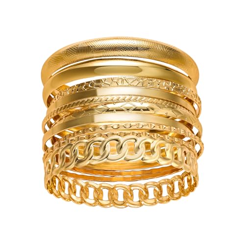 LETFLY Stackable Bangle Bracelet Set for Women, Multi Layer 14K Gold Plated Bangle Set Boho Jewelry Gifts for Womens - style: Set C