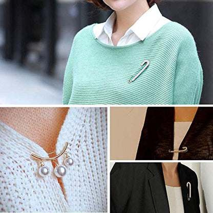 14 PCS Brooch Pins Faux Pearl Safety Pins Sweater Shawl Clips Vintage Shirts Dresses Cardigan Collar Brooches Pins Set