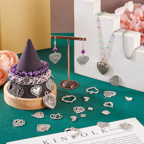 Elecrelive Crystal Heart Charms Rhinestone Heart Pendants Valentine Charms for Necklace Bracelet Earring Wedding Jewelry - color: Matte Silver, 120pcs