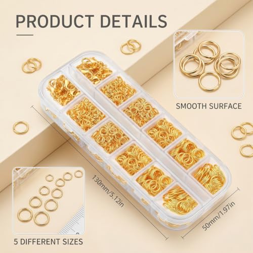 1200 Pcs Jump Rings for Jewelry Making, Open Jump Rings with Pliers, Tweezer and Lobster Clasps for Necklace Repair and Bracelet Making (Gold) - color: Gold