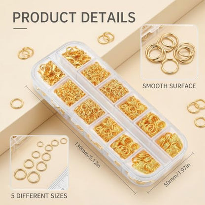 1200 Pcs Jump Rings for Jewelry Making, Open Jump Rings with Pliers, Tweezer and Lobster Clasps for Necklace Repair and Bracelet Making (Gold) - color: Gold