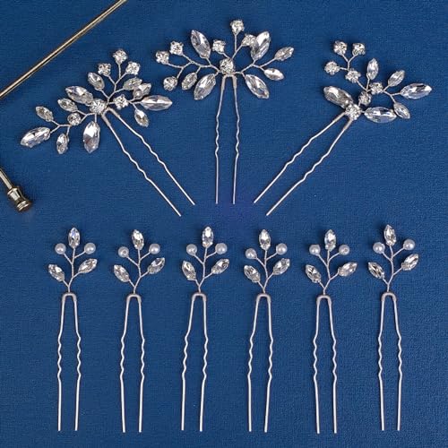 9 Pieces Bride Wedding Hair Pins Bridal Hair Accessories Set Jewelry Bridesmaids Silver HairPiece for Women - color: Set 1