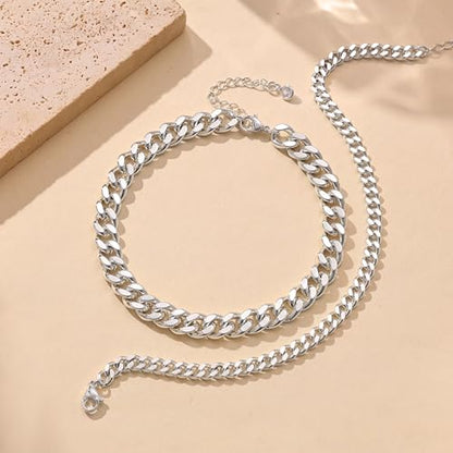 Foxgirl Gold Ankle Bracelets for Women 14K Gold Plated/Silver Anklets for Women Waterproof Minimalist Cuban Link Anklets Set Dainty Layered Ankle Bracelets Anklets for Women Gold Anklet Jewelry Gifts - style: Silver