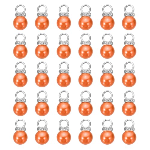 MECCANIXITY 100Pcs Imitation Pearl Pendant 10mm Faux Pearl Beads with Rhinestone for Dangle Jewelry Making Earrings Necklace Bracelets Crafts, Orange - color: Orange