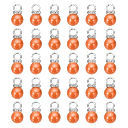 MECCANIXITY 100Pcs Imitation Pearl Pendant 10mm Faux Pearl Beads with Rhinestone for Dangle Jewelry Making Earrings Necklace Bracelets Crafts, Orange - color: Orange