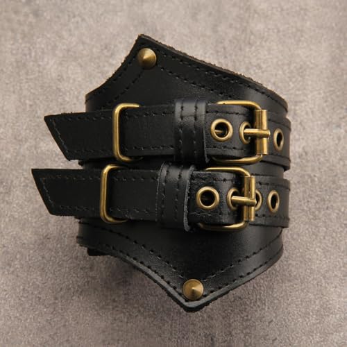 GelConnie Leather Cuff Bracelet for Men Women Wide Leather Wristband Thick Viking Mens Leather Bracelets Gothic Wrist Band Vintage Rock Wristband - style: Wide Leather Wristbands