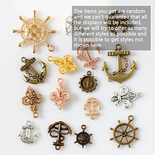 stino 100 G Mixed Style Metal Charms for Jewelry Making, Bulk Silver & Gold Plated, for Bracelet, Necklace, Earrings DIY Crafts - style: Anchor and Compass Wheel