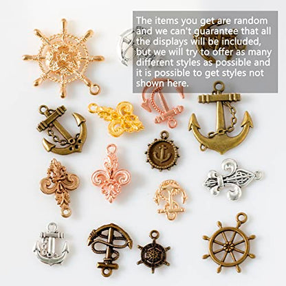 stino 100 G Mixed Style Metal Charms for Jewelry Making, Bulk Silver & Gold Plated, for Bracelet, Necklace, Earrings DIY Crafts - style: Anchor and Compass Wheel