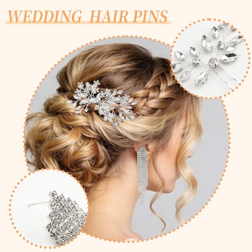 6 Pieces Crystal Bride Hair Accessories and Earrings.Sliver Wedding Hair Pins with Rhinestones for Bride Bridesmaids Women Girls. - color: Style1