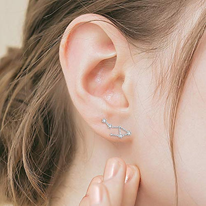 925 Sterling Silver CZ Horoscope Zodiac 12 Constellation Astrology Ear Crawler Post Earrings Gift for Mom Women Mothers Day/Valentines Day/Birthday/Christmas/Anniversary - style: Libra (Sep 23 - Oct 22)