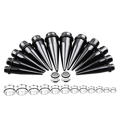 TOPBRIGHT 24PCS UV Acrylic Tapers and Surgical Steel Plugs Ear Gauges Kit Eyelets Stretching Set 00G-20mm - color: Steel