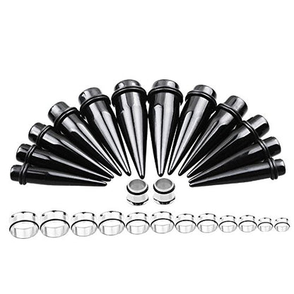 TOPBRIGHT 24PCS UV Acrylic Tapers and Surgical Steel Plugs Ear Gauges Kit Eyelets Stretching Set 00G-20mm - color: Steel