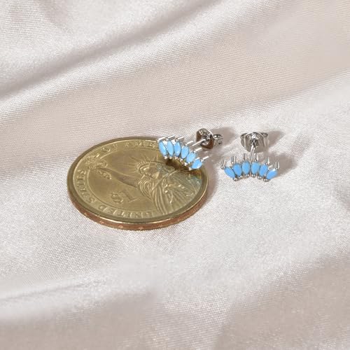 Curved CZ Crawler Ear Climber Cartilage Earrings Helix Conch Tragus Piercing Silver Stud Gold Colorful Cubic Zirconia Jewelry - color: Silver Turquoise Blue