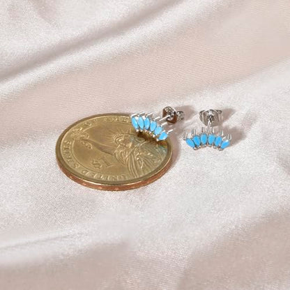 Curved CZ Crawler Ear Climber Cartilage Earrings Helix Conch Tragus Piercing Silver Stud Gold Colorful Cubic Zirconia Jewelry - color: Silver Turquoise Blue