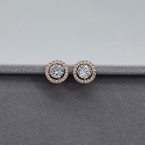 Bridesmaid Bride Wedding Jewelry Set - Round Cubic Zirconia | Earrings Necklace Bracelet Set, Hypoallergenic Prom Party Jewelry Gift for Her - color: Rose Gold
