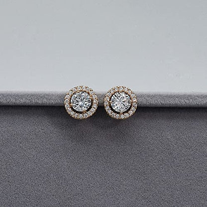Bridesmaid Bride Wedding Jewelry Set - Round Cubic Zirconia | Earrings Necklace Bracelet Set, Hypoallergenic Prom Party Jewelry Gift for Her - color: Rose Gold
