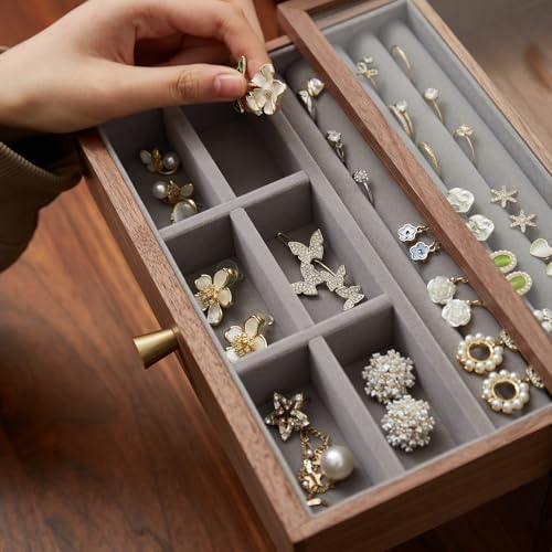 Black Walnut Jewelry Organizer, 3 Layer | Wooden Jewelry Box, For Women, For Necklaces Ring Earring - size: 3 Layer