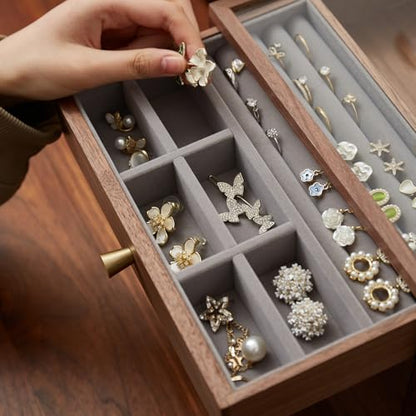 Black Walnut Jewelry Organizer, 3 Layer | Wooden Jewelry Box, For Women, For Necklaces Ring Earring - size: 3 Layer