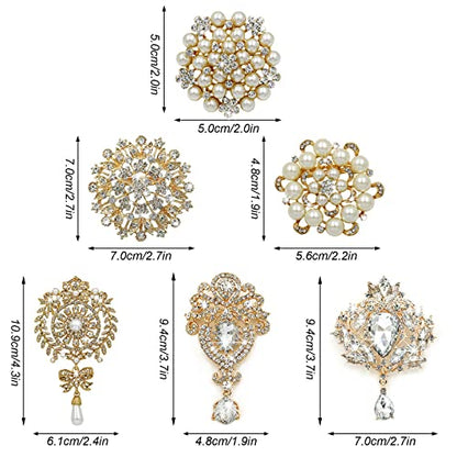 Rhinestone Brooches Crystal Brooch Pins, Pearl Crystal Wedding Bouquet kit Set - color: Gold-Classic Kit-6pcs