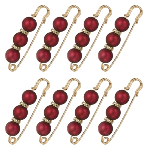 MECCANIXITY Pearl Brooch Pins, Decorative Safety Pin Brooch Fashion Sweater Shawl Crystal Clip for Collar Dress Shirt Clothing Accessories for Girls and Women - color: Red