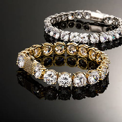 10MM Cubic Zirconia Tennis Bracelet 14K Gold Plated 5A+ Cubic Zirconia Iced Out Tennis Bracelet Spring buckle Bracelet For Men And Women - color: Gold, size: 8