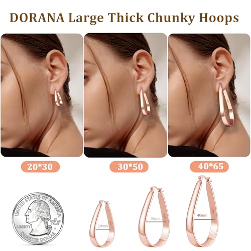 Sterling Silver Hoop Earrings for Women Large Oval Hoop Earrings Lightweight Big Gold Hoops Earrings Hypoallergenic 14K Gold Plated Hoops Earrings Non Tarnish Jewelry Gifts 20/30/40mm - color: Rose Gold-40*65mm