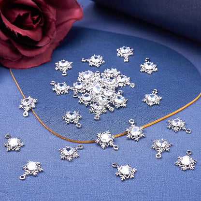 Beadthoven 100Pcs Cubic Zirconia Alloy Charms Snowflake Shaped Platinum Christmas Pendants Sparkly Holiday Charms for Necklace Bracelet Earring Jewelry Making DIY Accessory Hole: 1.5mm - color: Platinum-Snowflake