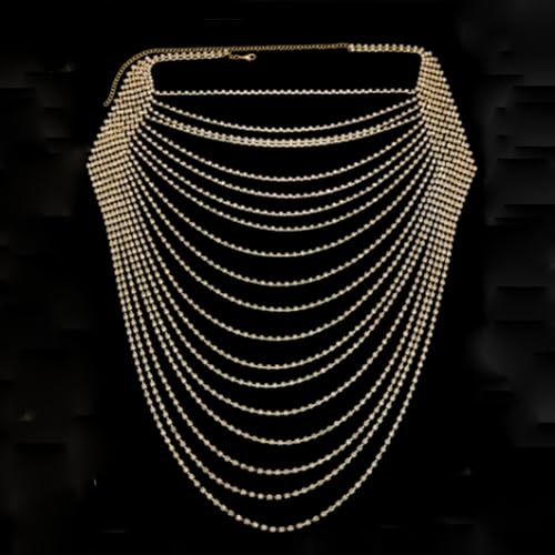 Full Rhinestone Body Chain Crystal Crossover Bra Body Chain Necklace Boho Multilay Costume Chest Chain Beach Sexy Bikini Nightclub Body Chain Party Rave Accessories for Women - color: Gold