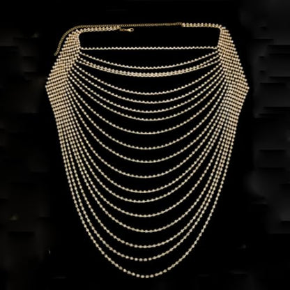 Full Rhinestone Body Chain Crystal Crossover Bra Body Chain Necklace Boho Multilay Costume Chest Chain Beach Sexy Bikini Nightclub Body Chain Party Rave Accessories for Women - color: Gold