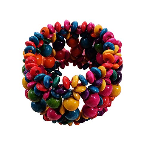 Multi-Colored Wooden Beads Stretch Bracelet Wide Chunky Bangle Bohemian Jewelry Wood Elastic Wristband for Women - color: colorful