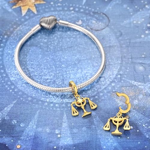 LAZA 925 Silver Charms for Bracelets and Necklaces Gold charms for Women | Summer Travel Party Lucky Zodiac Charms Clearance Pendant Beads Christmas Birthday Graduation Gift Jewelry for Women - color: Libra