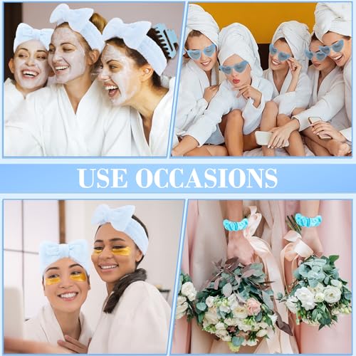 Semato 4 Pcs Blue Bridesmaid Proposal Gifts Bridesmaid Spa Headband, Hair Claw Clips, Heart Shaped Sunglasses and Smooth Satin Scrunchies - color: Blue