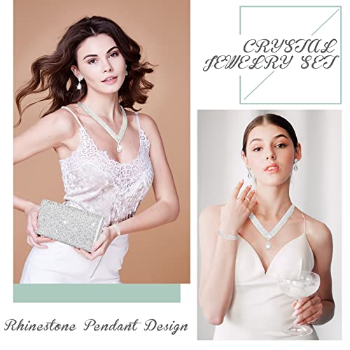 Mixweer 4 Pieces Clutch Purses Bag for Women Evening Rhinestone Jewelry Set Bling Necklace Earrings Bracelets Set for Wedding - style: Fresh Style