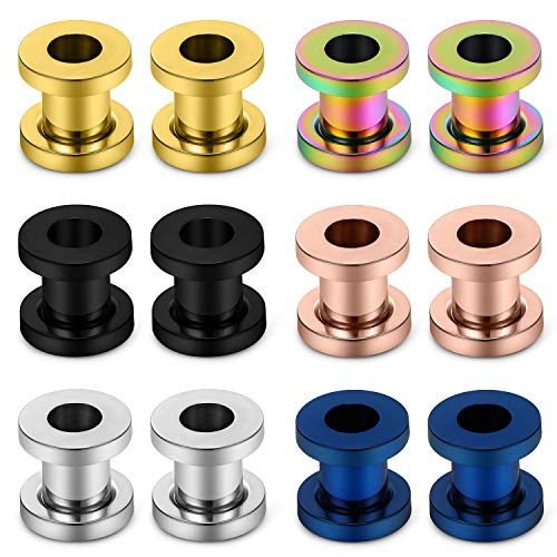 Lcolyoli Screw Fit Ear Gauges Kit Surgical Steel Tunnel Expander Earrings Earlobe Plugs Body Piercing Jewelry Set for Women Men 14G-00G 12 Pieces - style: f: 12Pcs-6 Colors-2G