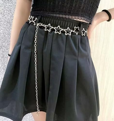 QWALIT Silver Gold Chain Belt for Women Fashion Waist Chain Belt Star Butterfly Metal Belt Music Festival Y2K Accessories - style: A2-Star- silver
