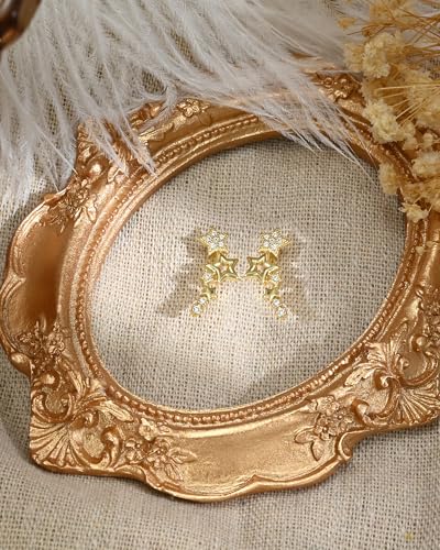 14K Gold Plated Star Ear Crawler Study Earrings Dainty Ear Climbers Earrings for Women Statement Jewelry