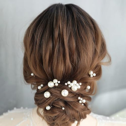 12 Pieces Bridal Wedding Hair Pins Handmade Pearl Bridal Hair Accessories for Brides Women Girls Silver - color: Silver