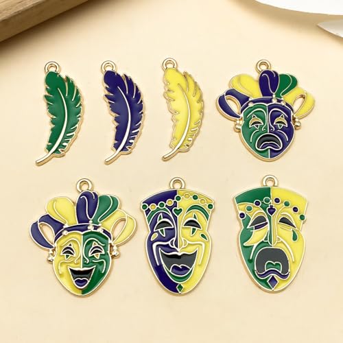 Youdiyla 21pcs Alloy enamel Martini Grasse Carnival Mardi Gras set Pendant Jewelry Making DIY Keychain Earrings Pendant Various Design Charms for Jewelry Making Bracelets Necklace (SN1095) - color: SN1095