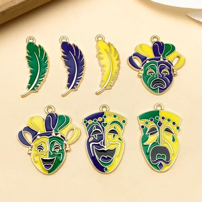 Youdiyla 21pcs Alloy enamel Martini Grasse Carnival Mardi Gras set Pendant Jewelry Making DIY Keychain Earrings Pendant Various Design Charms for Jewelry Making Bracelets Necklace (SN1095) - color: SN1095
