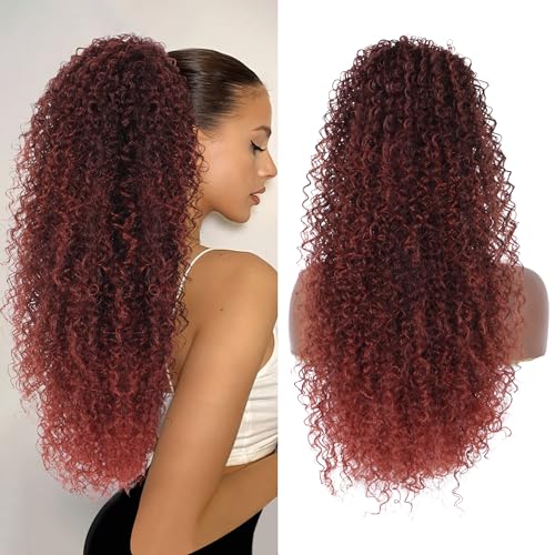 Alebery 27 Inch Drawstring Ponytail Extension for Black Women Deep Curly Ponytail Extension Synthetic Mixed with Human Hair Hairpieces Afro Kinky Curly Pony Tail for Daily Use (Light Brown) - color: Light Brown, size: 27 Inch