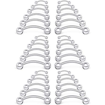SCERRING 18-36PCS 16G Stainless Steel Eyebrow Tragus Helix Rook Daith Earrings Tongue Nipple Belly Lip Ring Barbell Body Piercing Jewelry 6-16mm - color: 36PCS - Silver